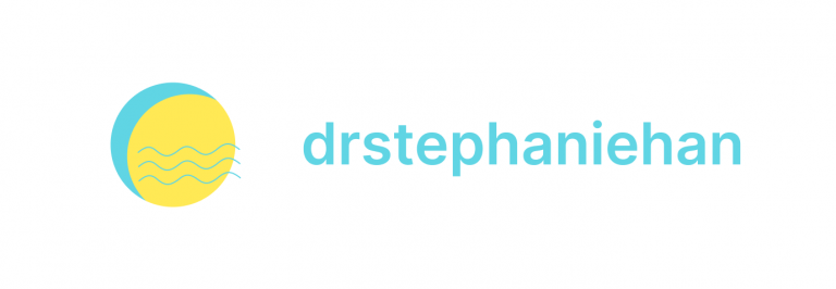 Dr. Stephanie Han logo, yellow circle with blue accents and text "drstephaniehan"